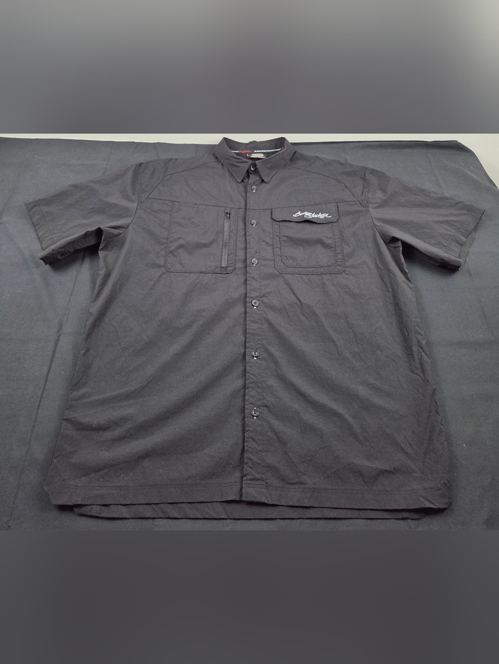 Barrett Jackson Shirt Mens 2XL Black Short Sleeve Button Up Solid Lightweight